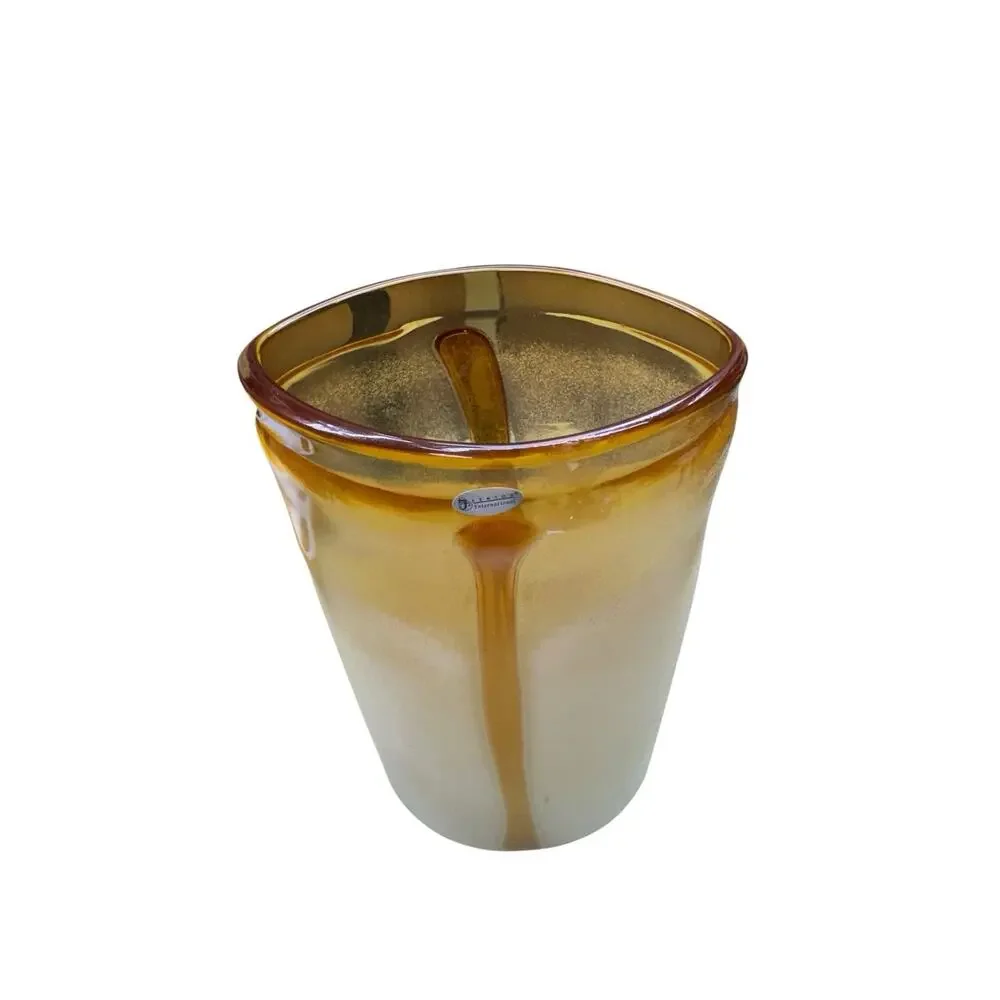 Fenton International 14in Amber Gold Vertical Textured Trail Frosted Sand Vase
